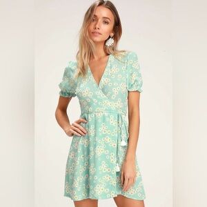 Faithfull the Brand Mint Daisy Wrap Mini Dress